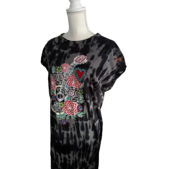 DISNEY Coco Gray Guitar Floral Tie Dye Midi Short Sleeve Dress Size Medium - Picture 3 of 10